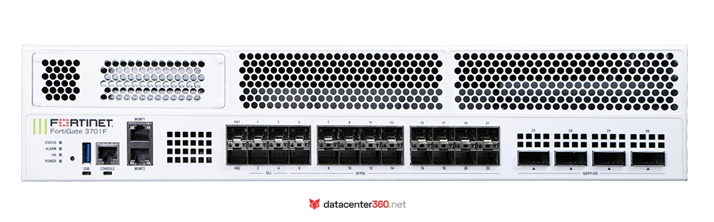 Vista posterior del FortiGate 3700F con puertos QSFP-DD y SFP56