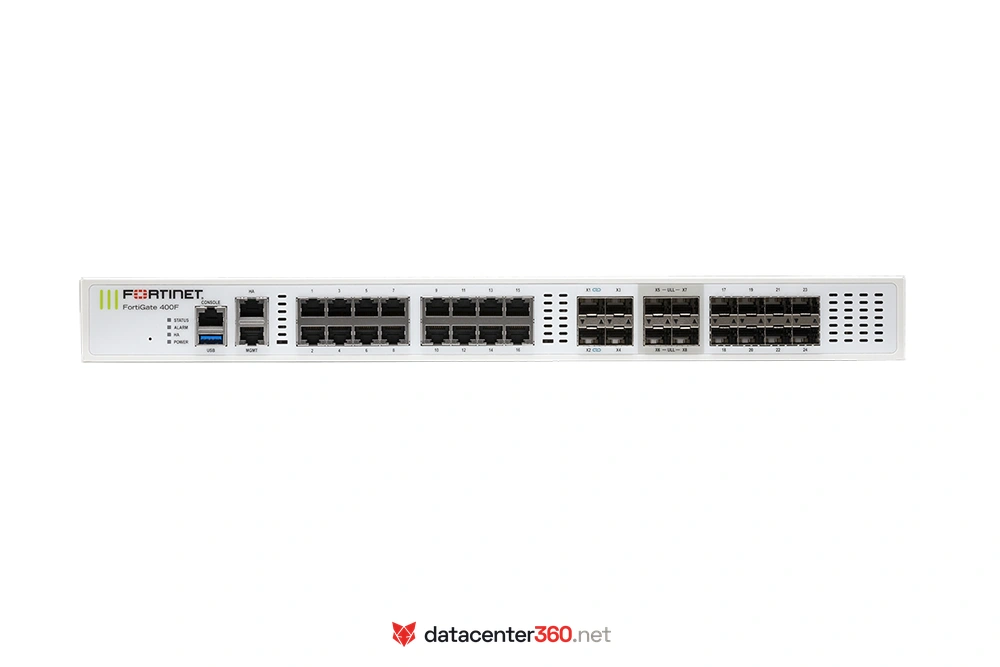 Panel frontal del FortiGate 401E LENC con sus 18 puertos GE RJ45 y 16 slots GE SFP