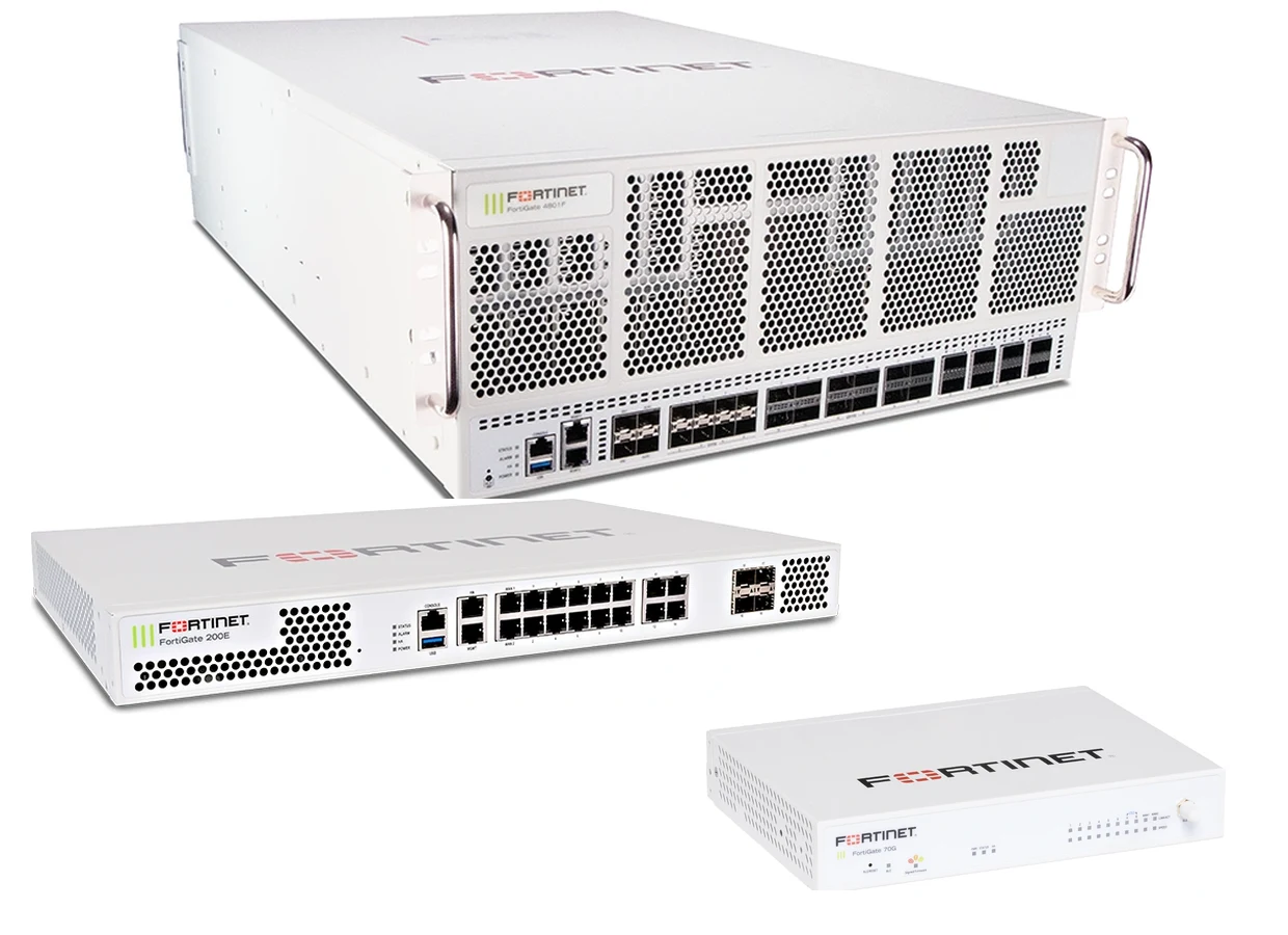 Familia de firewalls Fortinet FortiGate: data center, rack 1U y escritorio