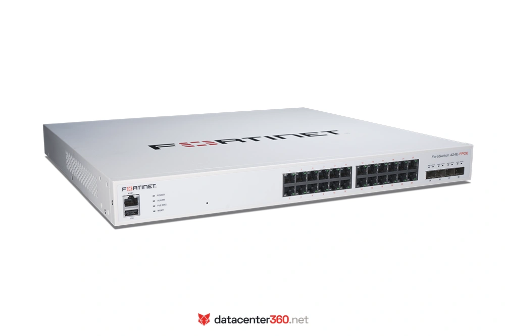 Fortinet FortiSwitch 424E-FPOE (FS-424E-FPOE) — Switch de campus capa 2/3 de 24 puertos GE con PoE+ de 421 W y 4 SFP+ de 10G