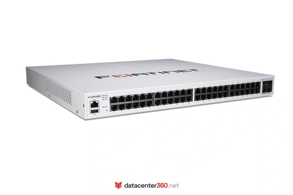 Fortinet FortiSwitch 448E-POE (FS-448E-POE) — Switch de campus capa 2/3 de 48 puertos GE con PoE+ de 421 W y 4 SFP+ de 10G