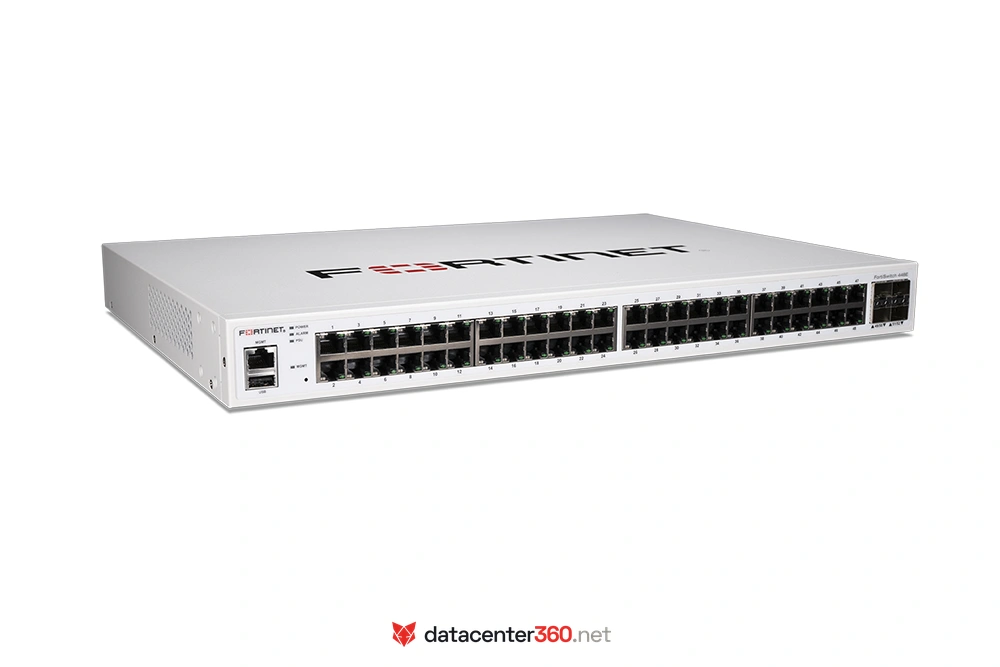 Fortinet FortiSwitch 448E (FS-448E) — Switch de campus capa 2/3 de 48 puertos GE sin PoE y 4 SFP+ de 10G