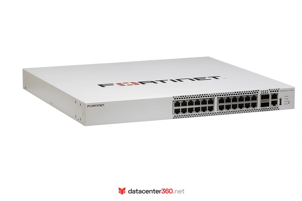 Fortinet FortiSwitch T1024E (FS-T1024E) — Switch de core de campus y data center de 24 puertos RJ45 multigigabit 10GBase-T con 2 uplinks QSFP28 de 100G