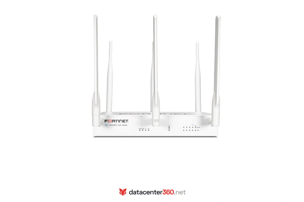 Vista posterior del FortiWiFi 40F-3G4G-N con antenas Wi-Fi y celulares